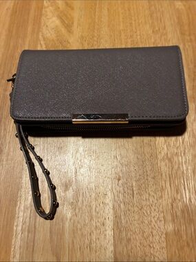 Madison West Gray Wristlet Clutch with Gold Accent